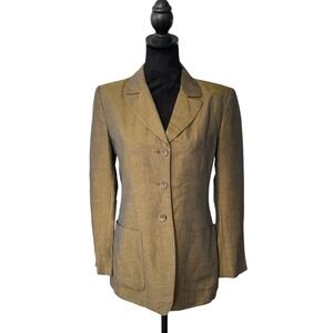 Jones NY Womens 8 Petite Blazer Metallic Brown Gold Linen Blend Button Front VTG